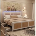 thumbnail image 1 of Bingirl White Finish Full Size Rattan Accent Storage Bed with LED Lights, 4 Drawers and Woven Front, MDF Wood Frame, 1 of 7