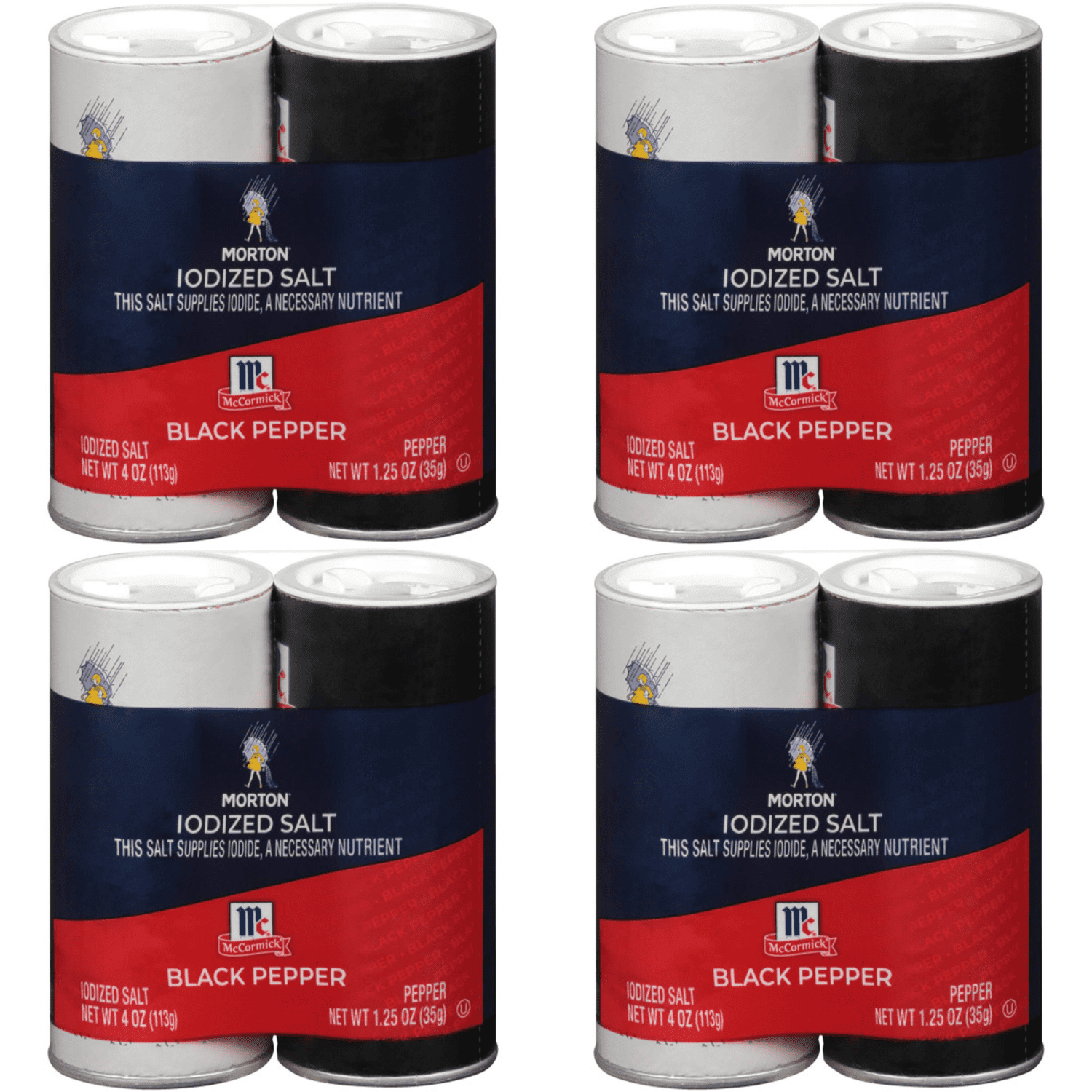 Morton McCormick Iodized Salt & Pepper, Shaker Set, 5.25 Ounce 12 Pack