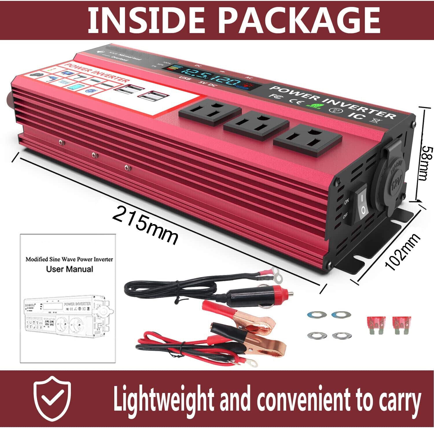1000W Car Power Inverter 500W DC 12V to AC 110V Pure Sine Wave  display picture 1