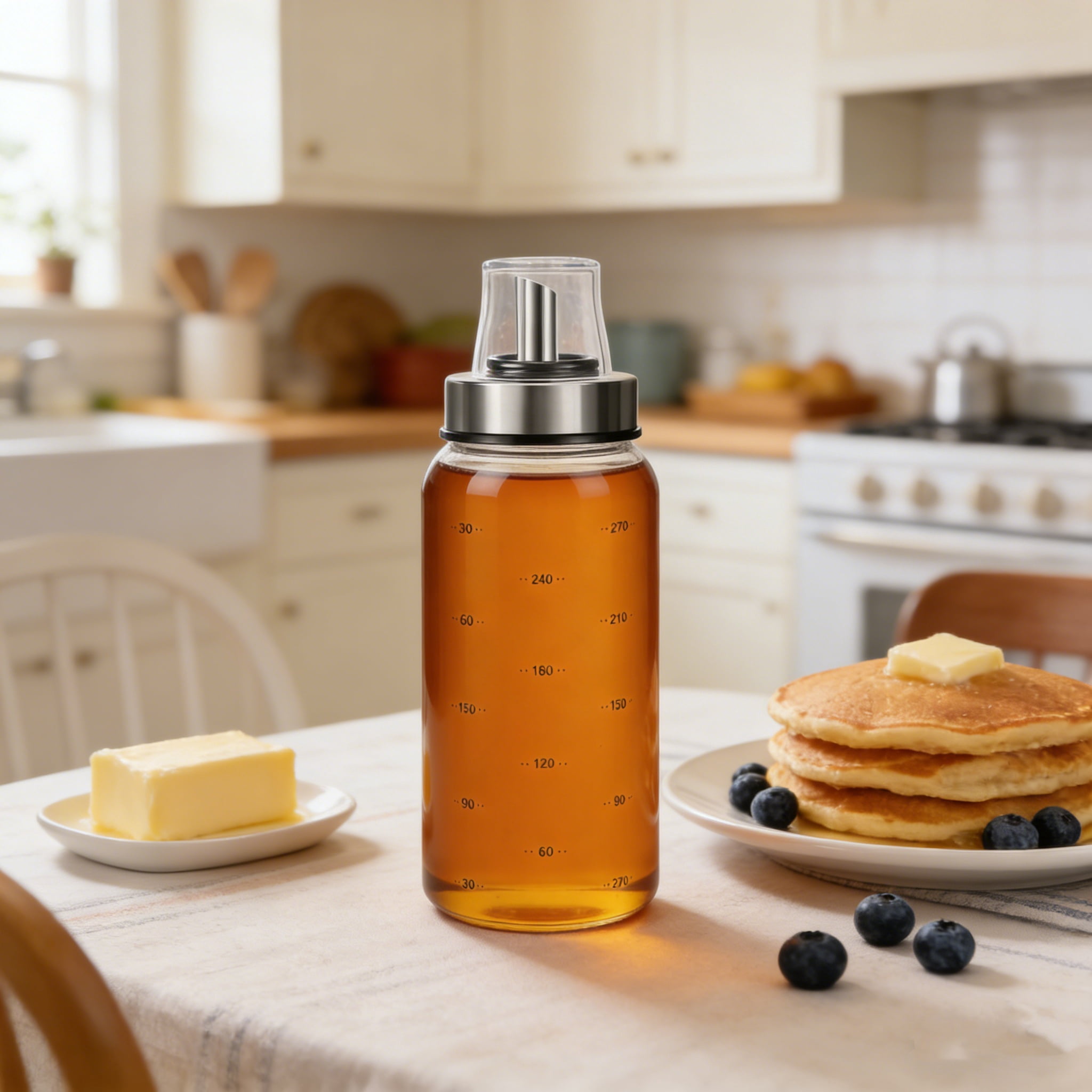 Honey Dispenser, 10ooz/300ml Honey Jar Maple Syrup Dispenser, No Drip Glass Honey' Dispenser Pot for Coffee or Tea, Honey' Container