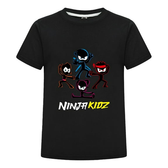 Ninja Kidz Cartoon T-Shirt for Kids – Colorful Ninja Characters Graphic Tee – Boys Girls Short Sleeve Cotton Top Ages 3-14