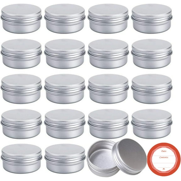 Aluminum Tin Cans, Bexikou 24Pcs 2 Oz Refillable Containers Metal Round Tins Small Tin with Screw Lid Containers Empty Travel Tins for Candles, Salve, Cosmetics, Christmas Decorations