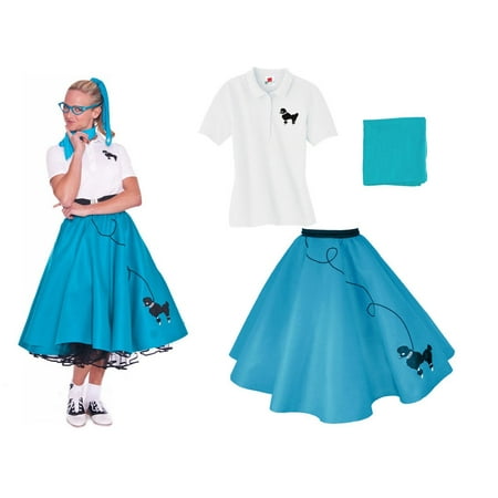 Adult 3 pc - 50's Poodle Skirt Outfit - Teal / XLarge - Walmart.com