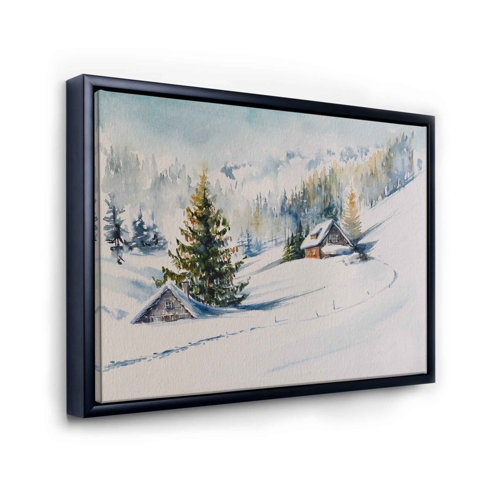 Designart 'The Winter Mountains With Little House' Traditional Framed Canvas Wall Art Print