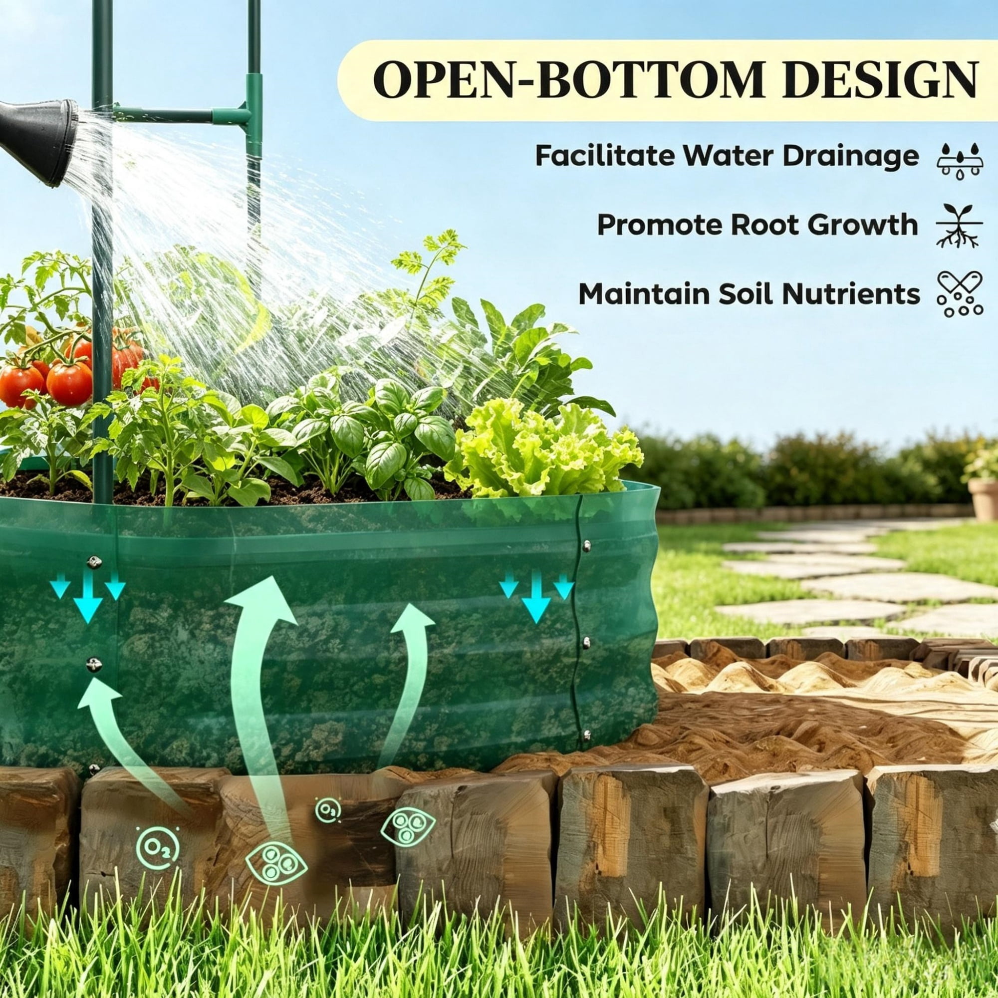 Galvanised Metal Raised Garden Bed, 5 x 3 x 6ft Outdoor Planter Box, Arched Trellis, Open Bottom, Green (Only for Elevated Garden Beds)