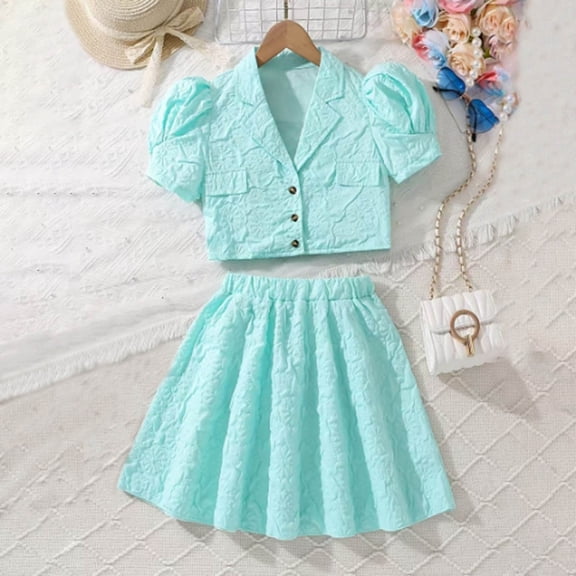 Zpanxa Big Girl Summer Clothes 2 Piece Set Short Sleeve V Neck Chiffon Cami Tops with Elastic Waist Flowy Semi Sheer Skirt Soft Comfy Sweet Matching Outfits for Girls Ages 8-13 Years Daily Wear