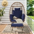 thumbnail image 2 of Oversized Wicker Egg Chair with Ottoman, Indoor Outdoor Lounge Chairs with Thick Cushions, Metal Frame Basket Chair for Porch Backyard Balcony, 500LBS Capacity, Dark Blue, 2 of 8