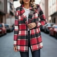 thumbnail image 4 of Otntypg Women Plaid Shacket Jacket Trendy Fall Casual Button Wool Blend Notch Collared Trench Coat Winter Clothing with Pockets Hot Pink L, 4 of 7