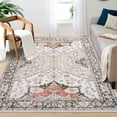 thumbnail image 2 of Hasoo 6' x 9' Area Rug Retro Persian Distressed Floral Print Carpet Stain-Resistant Washable Foldable Rug Home Floor Decor, Yellow/Red, 2 of 6