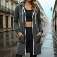 thumbnail image 2 of XIAONU Womens Hoodies Drawstring Zippered Cardigan Long-Length Hooded Sweatshirt Jacket Solid Color Oversized Peasure Pocket Hoodie, 2 of 5