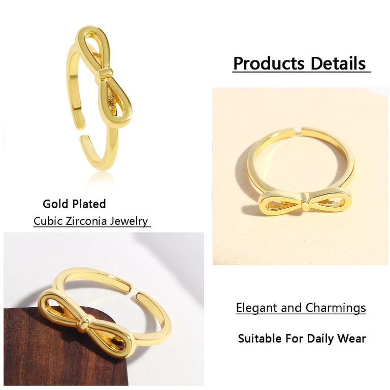 Z ZACHÉ Gold Bow Ring Gold Plated Bow Open Ring Adjustable
