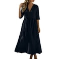 thumbnail image 2 of Karymi Lace Trim Midi Dress, V-Neck 3/4 Sleeve A-Line Casual Flowy Dress, Solid Color Summer Boho Beach Dress Dresses for Women, 2 of 9