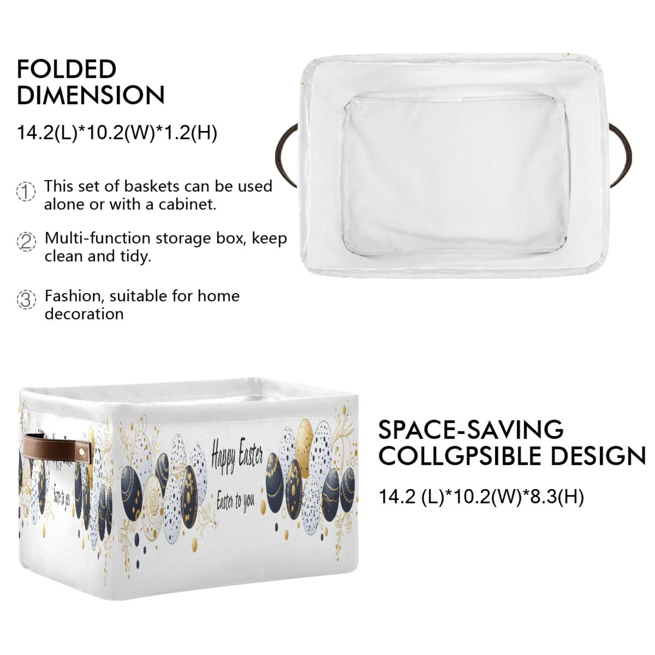 Ryvnso Happy Easter Storage Basket Large Bin Foldable Boxes Toys Organizer 14.2x10.2x8.3in 2 PCs
