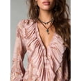 thumbnail image 4 of Women Vintage French‑Style Chiffon Printed Blouse, Deep‑V Neck Ruffle‑Sleeve Summer Vacation Tops, 4 of 9