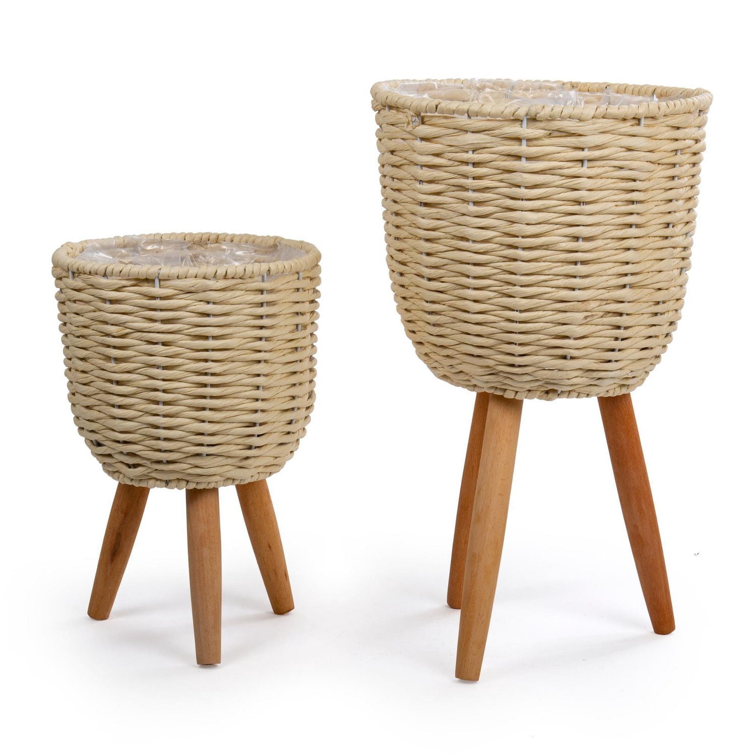 Truu Design Ensemble de jardinière décorative en papier tissé avec pieds en bois