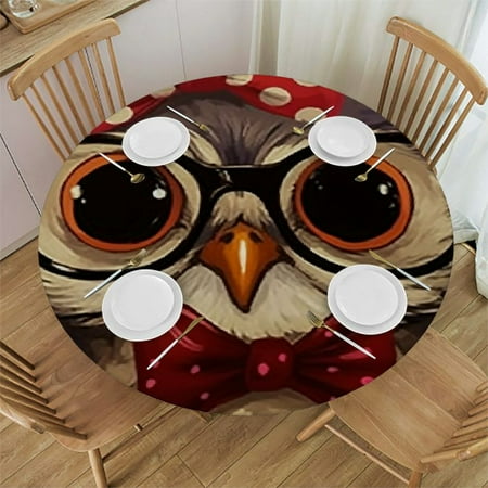 

Autua Owl Glasses Bow Round Tablecloth Stain Resistant Washable for Indoor Outdoor Kitchen Dining Wedding Parties 100% Polyester for Picnic Farmhouse Tablecloths 46 -50