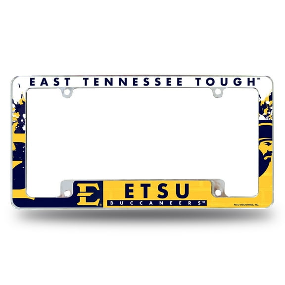East Tennessee State University ETSU Buccaneers Metal License Plate Frame Tag Cover, All Over Design, 12x6 Inch