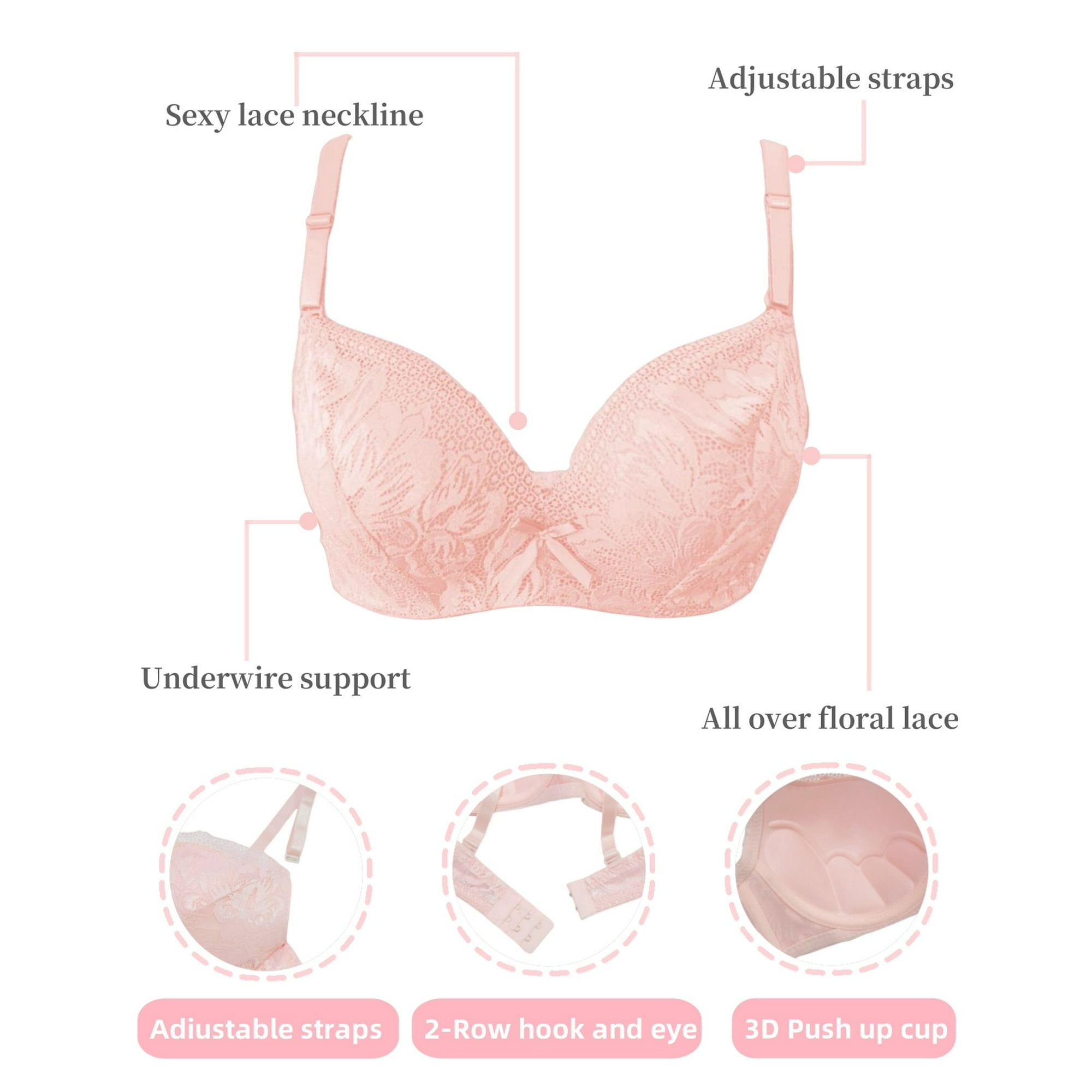 GAI YI 36B Bras for Women 3 Pack Underwire Full Coverage Bra, Sexy Lace Bra,Sexy bra Comfort Padded Bra with Lace Blue+red+pink