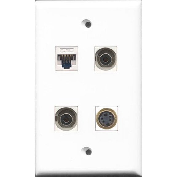 RiteAV - 1 Port S-Video 2 Port 3.5mm and 1 Port Cat5e Ethernet White Wall Plate