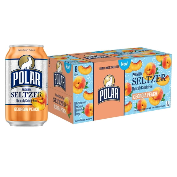 Polar Zero Calorie Georgia Peach Sparkling Seltzer Water, 12 fl oz, 8 Pack Cans