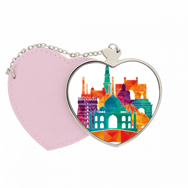 Culture Architecture Repère Miroir Voyage Sac à Main Maquillage Coeur Rose