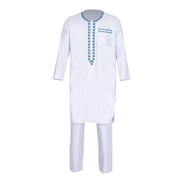 BAZINRICHE African Men Causal Kaftan Robe Long Sleeve Thobe Saudi Arabic Thobe for Men Round Neck