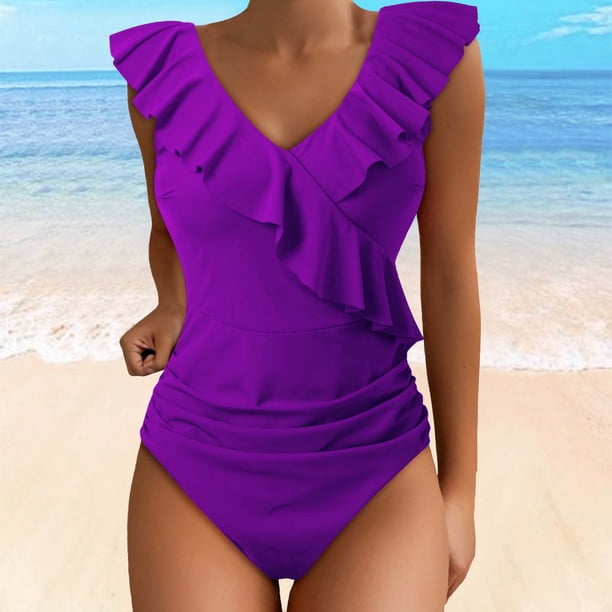 WILLBEST Traje de Baño Mujer Dos Piezas Trajes de Baño para Mujer Traje de Baño Lindo Traje de Baño con Cuello En V con Volantes