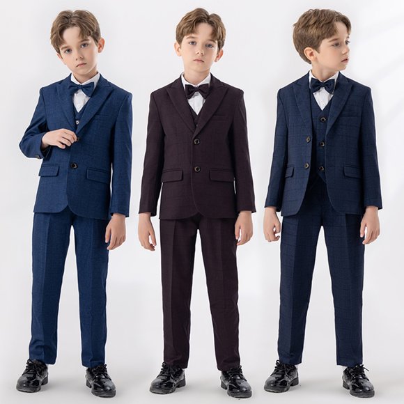 MKOSPLRT Boys Suits Formal Tuxedo Suits for Flower Boy Wedding Party Outfits Kids Suit Dress Jacket Shirt Vest Pants Tie Set