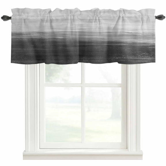 Abstract Window Valance Curtain Gradient Black Grey Rod Pocket Valance for Windows Short Curtain for Living Room, Bedroom & Kitchen Window Decor 42x18in