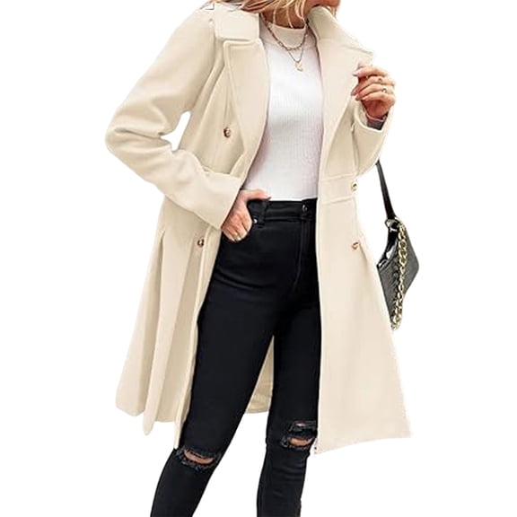 Women'S Trench Coat Fashion Lapel Double Breasted Thick A Line Pea Coats Jacket with Pockets White XXXL