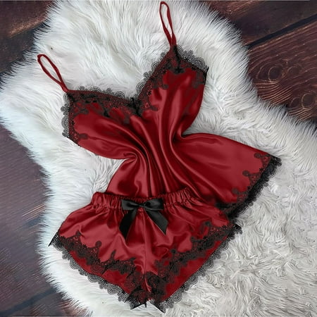 

Uorcsa Plus Size Erotic Sleepwear V Neck 2Piece Fashion Lace Sling Women Temptation Lingerie Sets Wine