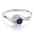 thumbnail image 3 of Gem Stone King 10K White Gold Round White Lab Grown Diamond and Blue Sapphire Ring for Women | 0.39 Cttw | Round 3.5MM | Gemstone April Birthstone | Wedding Engagement Anniversary Ring | Size 6, 3 of 6