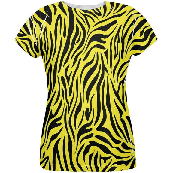 Zebra Print Yellow All Over Womens T-Shirt - 2X-Large