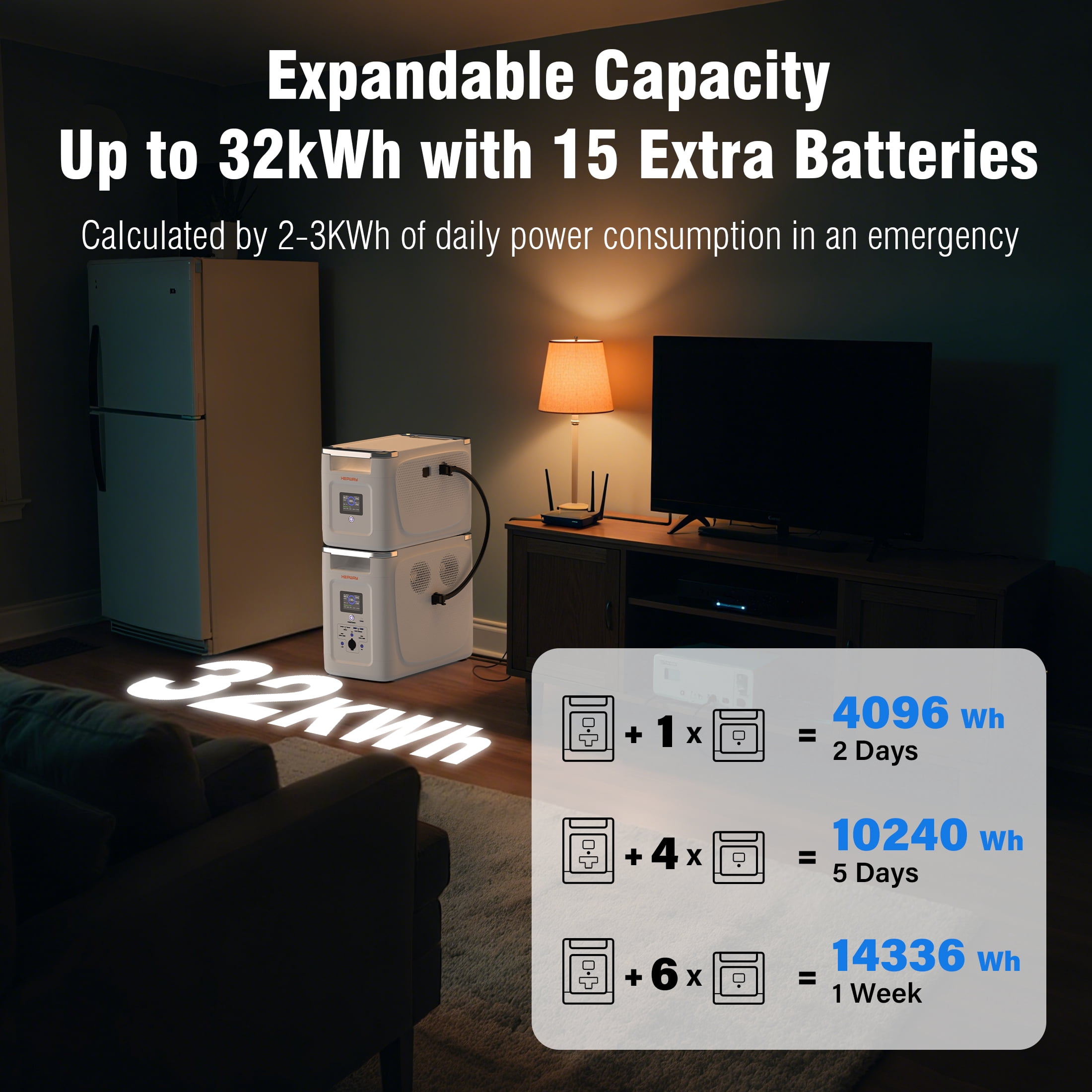 HEPWAY Portable Power Station,2000W 2016Wh LFP Battery 3000+ Cycle to 80%, Expandable Up To 32,768Wh with X-Boost 3600W, Full Charge in 1.3Hr, 2400W Solar Generator for Home UPS Backup RV Camping