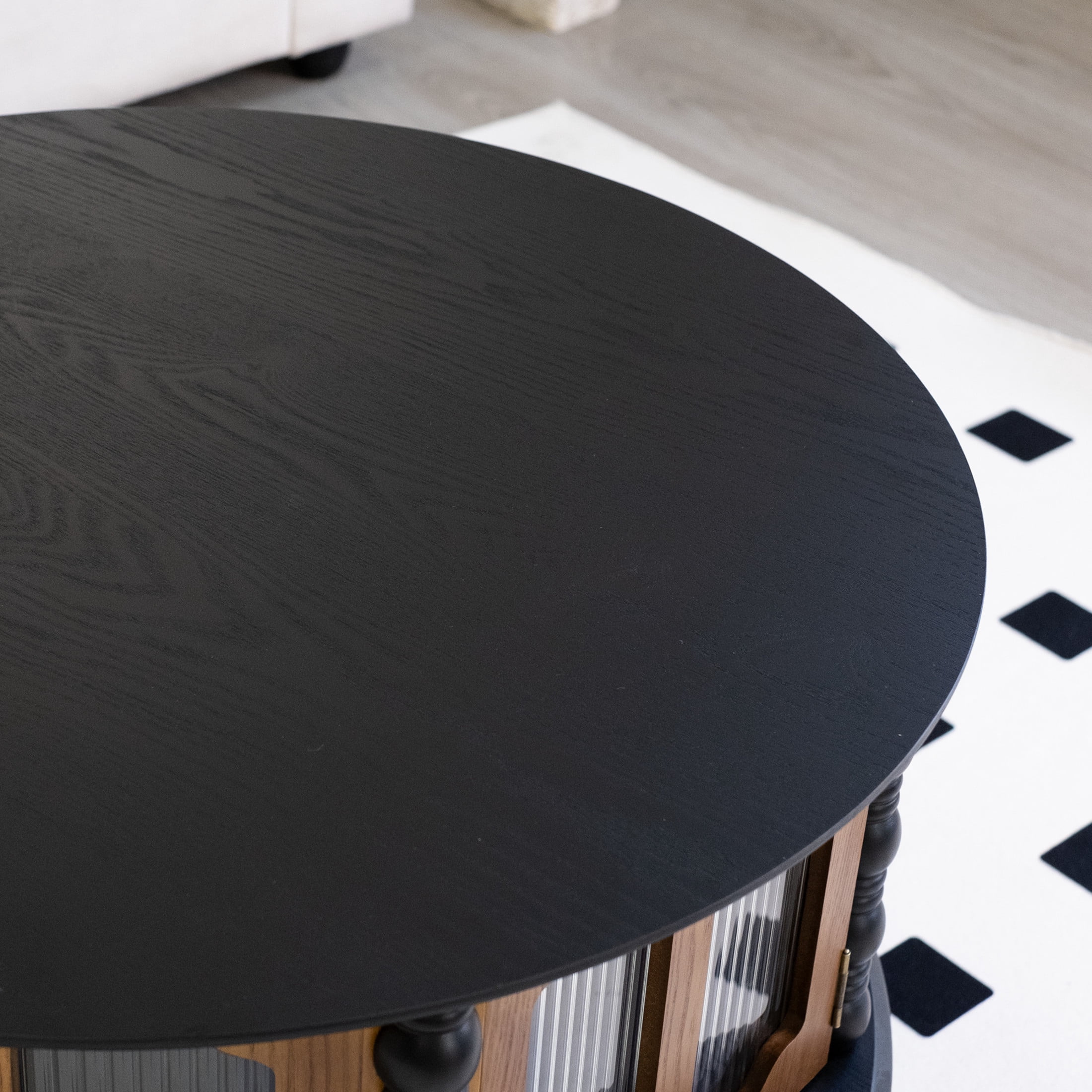Noble House Mourade 31.5" Round Coffee Table with Storage, Industrial Modern Center Table for Small Spaces, Black