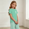 thumbnail image 4 of LEKWK Boys Girls 2 Piece Pajama Set Short Sleeve T-Shirts and Plaid Pants Kids Comfy Lounge Tracksuits Summer Fashion Home Sleepwear 2-14Y, 4 of 9