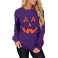 thumbnail image 1 of Chandails en Molleton Visage de Citrouille Halloween Femmes Mignon Pull Graphique Citrouille Décontracté Manches Longues Automne, 1 of 6