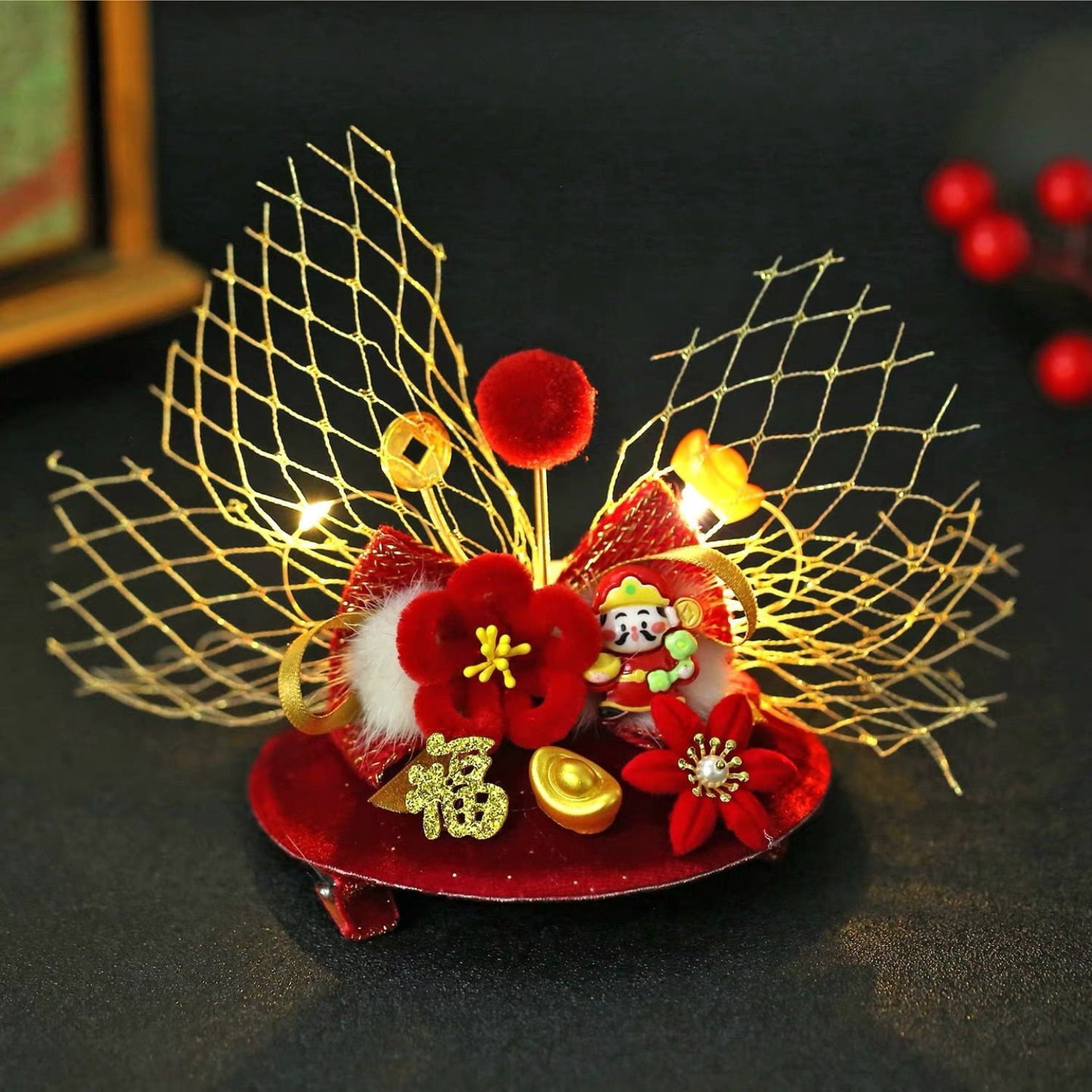 New Year Little God of Wealth Hat Hair Clip Red Style Accessory