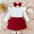 thumbnail image 4 of Toddler Baby Girls Outfits Long Sleeve Knit Ribbed Sweatshirt Shirt Tops Bowknot Skirt Headband Set 3Pcs Kids Little Girl Fall Winter Clothes 3 Months-4T, 4 of 9