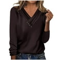 thumbnail image 2 of Black and Friday Clothing Sales Idoravan Long Sleeve Shirts for Women Winter Women's Long Sleeve Summer V Neck Sexy Casual Tops Regular Blouse Tops Brown XL, 2 of 4