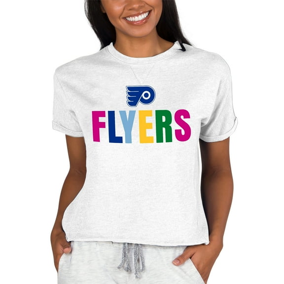 Women's Concepts Sport Oatmeal Philadelphia Flyers Tri-Blend Mainstream Terry Short Sleeve Sweatshirt Top