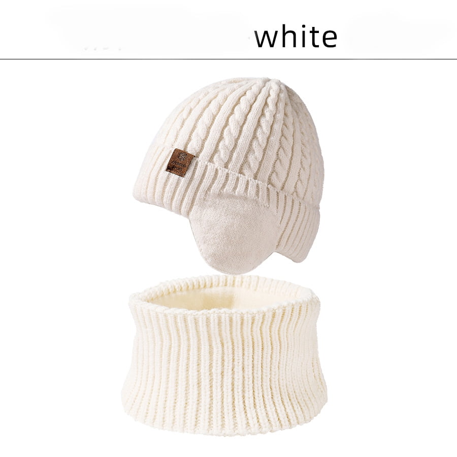 Women Men Winter Beanie Hats, Two Pieces Fleece Lined Knit Balaclavas Mask Set, Unisex Skull Neck Circle Scarf Ski Snow Hat