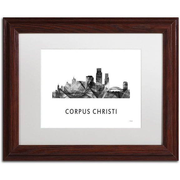 Trademark Fine Art 'Corpus Christi Texas Skyline WB-BW' Canvas Art by Marlene Watson, White Matte, Wood Frame