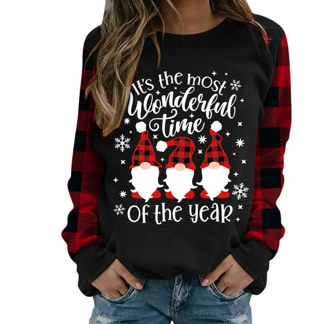 Chandail en Molleton de Noël pour Femmes Imprimé Mode Chandail Mi-Long Col Rond Chandail Chaud Manches Longues Fermeture Cardigan Vacances Xmas Extérieur
