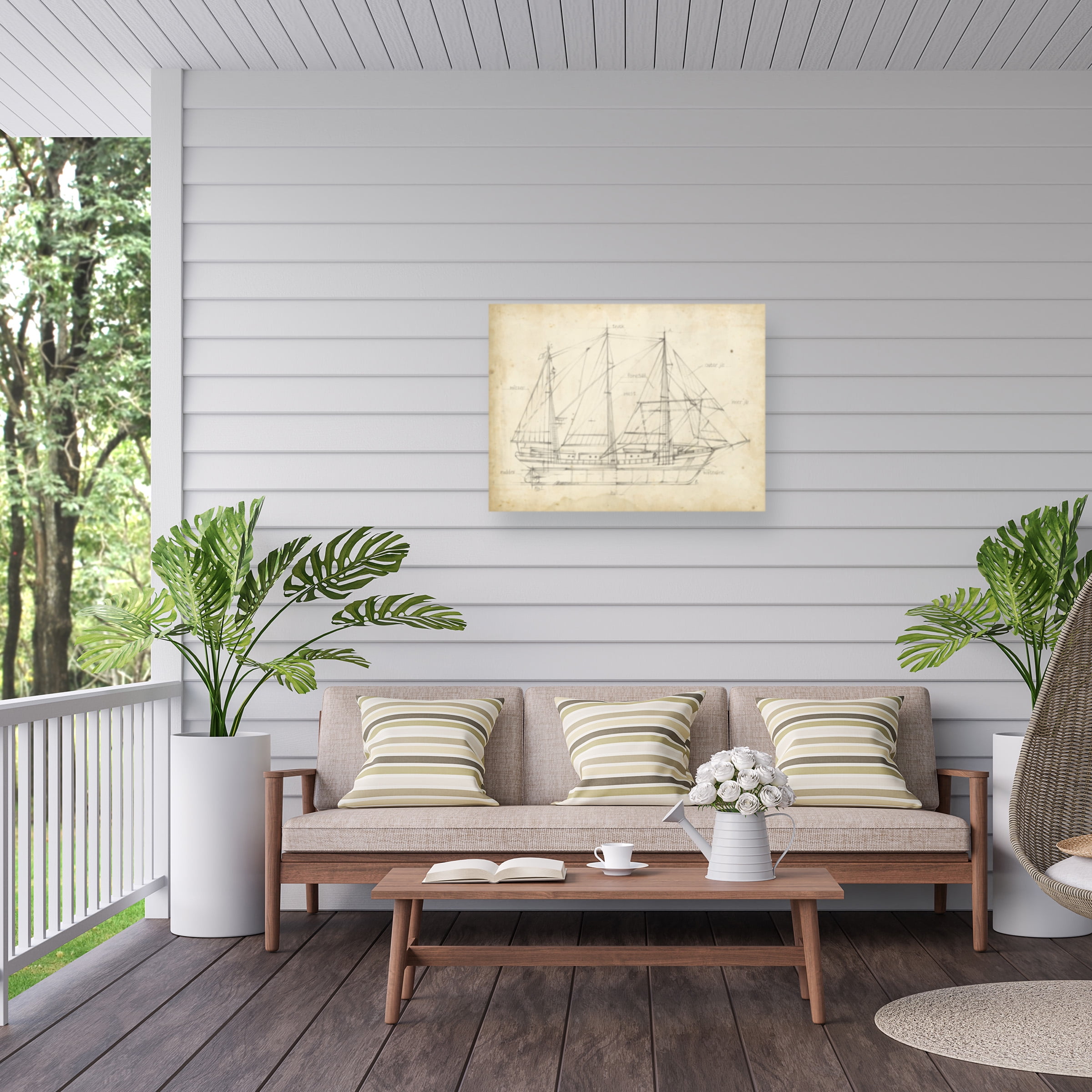 Ethan Harper 'Sailboat Blueprint II' Outdoor Canvas 24x22