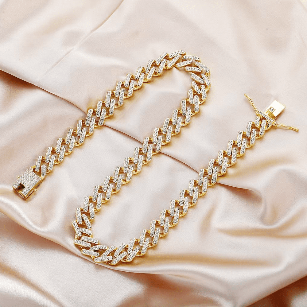 Iced Out Cuban Link Necklace (15mm, Gold)