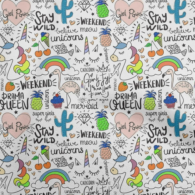 oneOone Cotton Poplin Light Beige Fabric Unicorn Pattern Fabric For Sewing Printed Craft Fabric By The Yard 56 Inch Wide