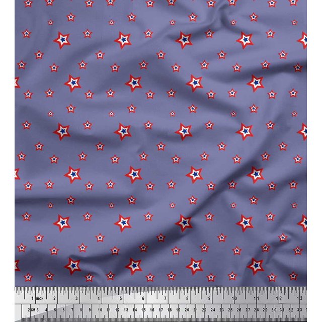 Soimoi Tissu en Poly Georgette Violet Imprimé Étoile Rouge et Bleu au Mètre 42 Pouces de Large