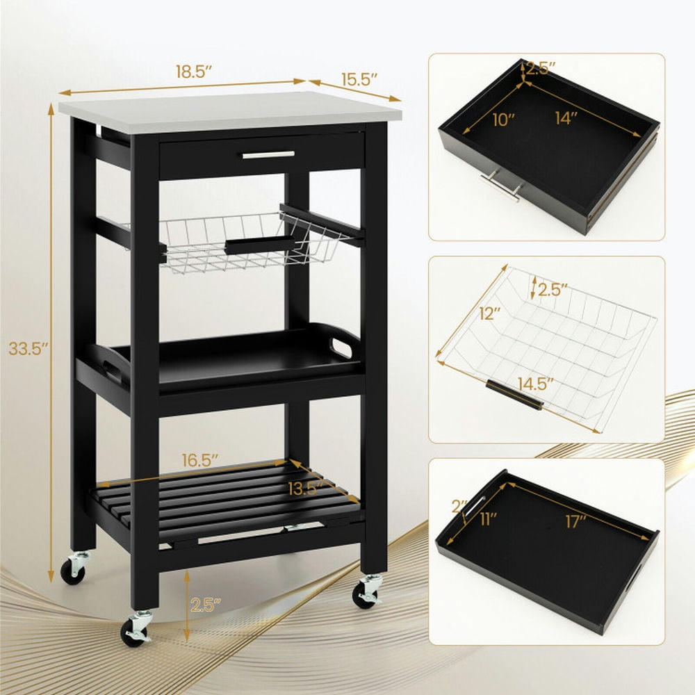 Finihen Rolling Cart, Kitchen Island Cart, Kitchen Island Cart with Stainless Steel Tabletop and Basket, for Kitchen, Dining Room, Black Finihen Rolling Cart, Kitchen Island Cart, Kitchen Island Cart with Stainless Steel Tabletop and Basket, for Kitchen, Dining Room, Black