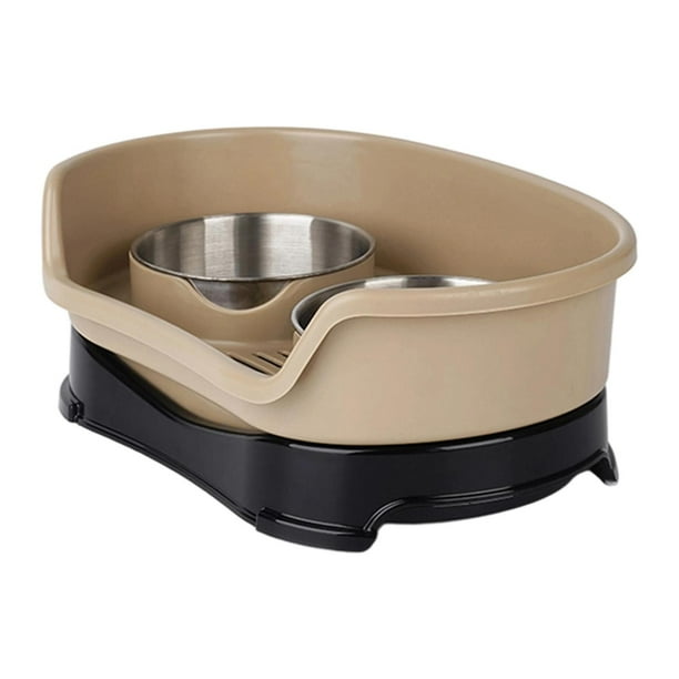 Comedero para gatos, bebedero y comedero, dispensador de comida para interiores, antideslizante, doble Marrón